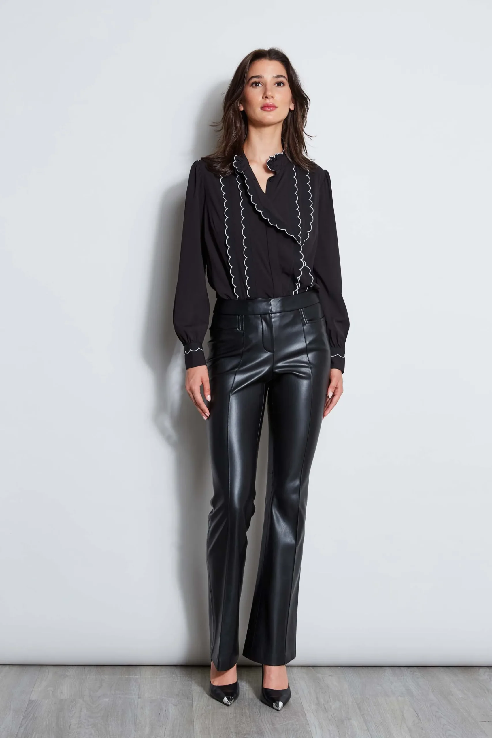 Elie Tahari Tops & Sweaters-Scallop Button Down Shirt Noir
