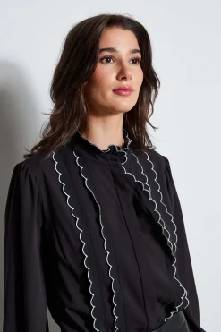 Elie Tahari Tops & Sweaters-Scallop Button Down Shirt Noir