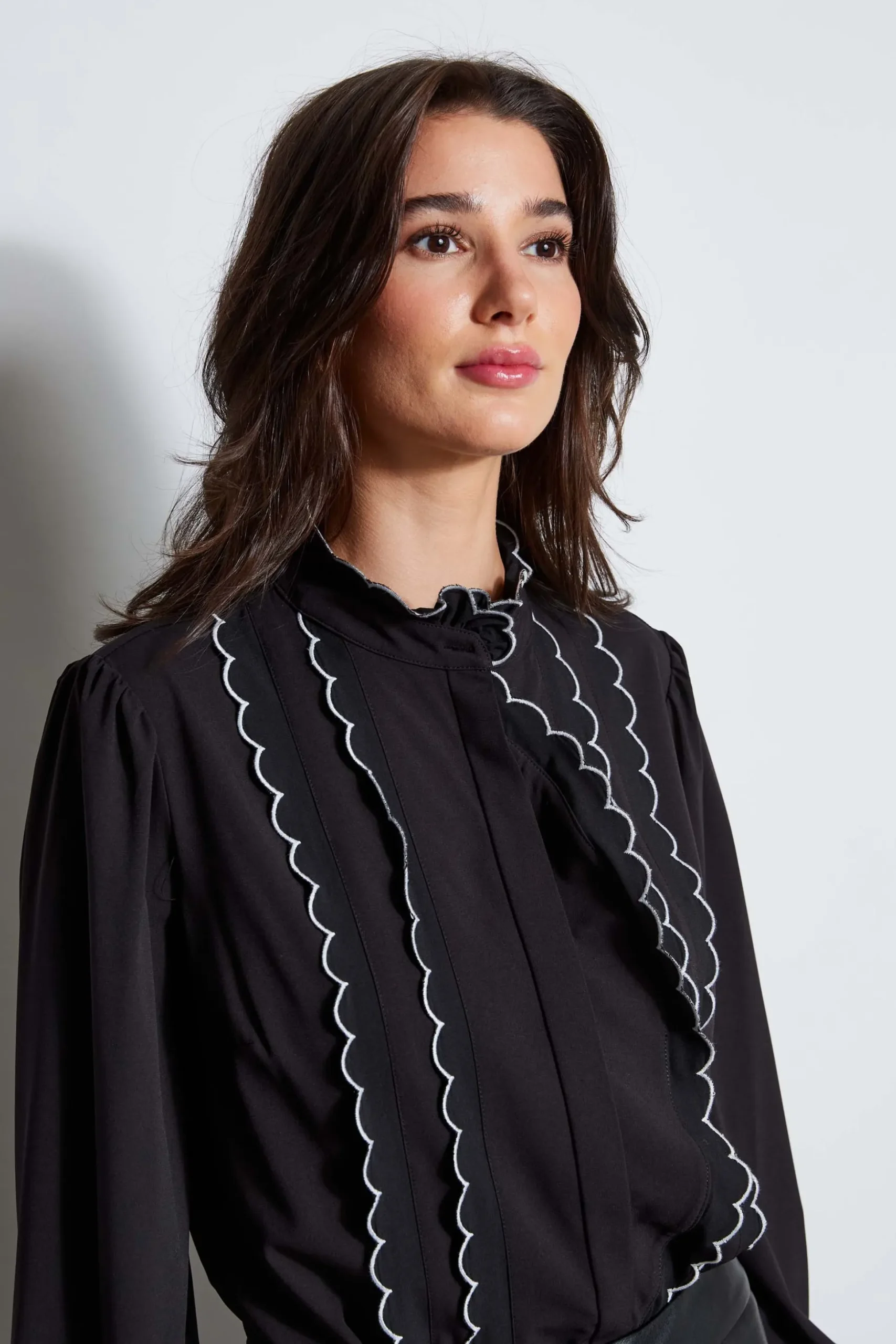 Elie Tahari Tops & Sweaters-Scallop Button Down Shirt Noir