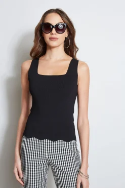 Elie Tahari Tops & Sweaters-Scallop Hem Sweater Tank BLACK