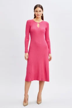 Elie Tahari Dresses & Jumpsuits-Scallop Keyhole Sweater Dress HAUTEPINK