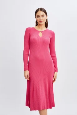 Elie Tahari Dresses & Jumpsuits-Scallop Keyhole Sweater Dress HAUTEPINK