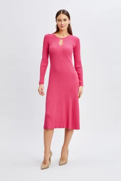 Elie Tahari Dresses & Jumpsuits-Scallop Keyhole Sweater Dress HAUTEPINK