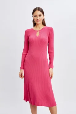 Elie Tahari Dresses & Jumpsuits-Scallop Keyhole Sweater Dress HAUTEPINK