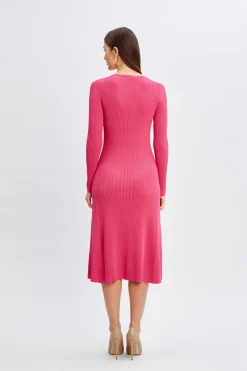 Elie Tahari Dresses & Jumpsuits-Scallop Keyhole Sweater Dress HAUTEPINK