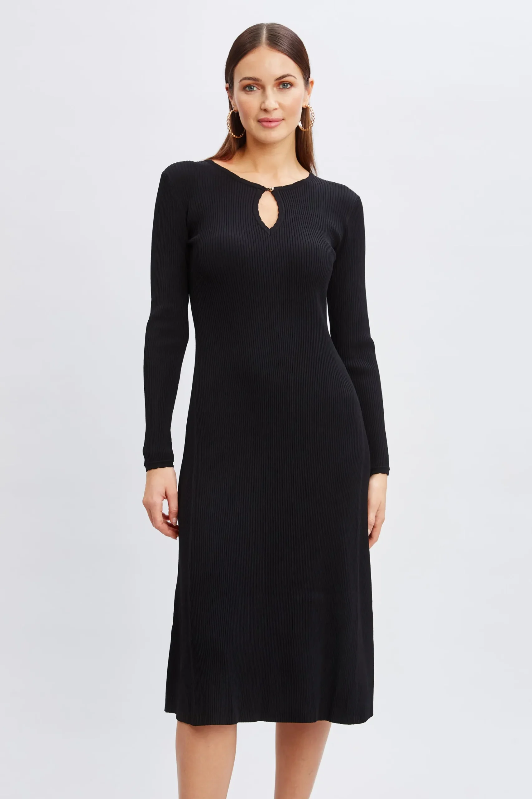 Elie Tahari Dresses & Jumpsuits-Scallop Keyhole Sweater Dress Noir