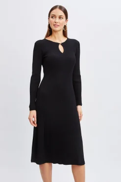 Elie Tahari Dresses & Jumpsuits-Scallop Keyhole Sweater Dress Noir