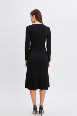 Elie Tahari Dresses & Jumpsuits-Scallop Keyhole Sweater Dress Noir