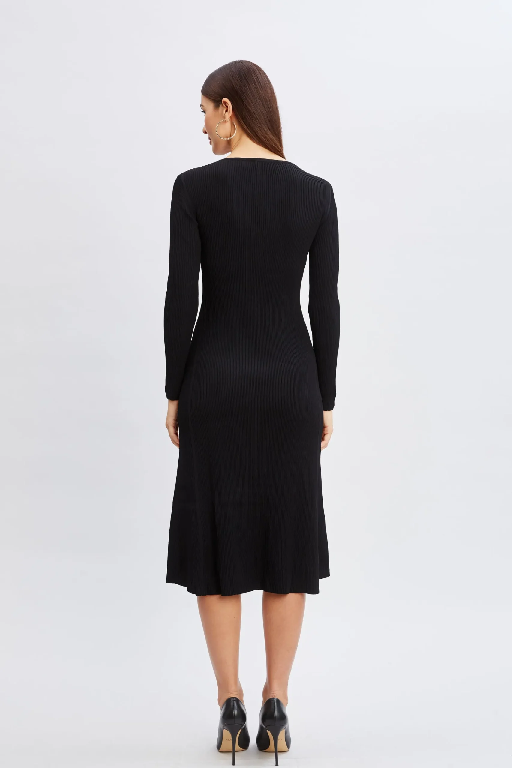 Elie Tahari Dresses & Jumpsuits-Scallop Keyhole Sweater Dress Noir