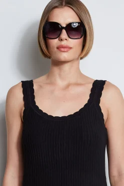 Elie Tahari Dresses & Jumpsuits|Sleeveless Dresses-Scallop Knit Dress Noir/SkyWhite