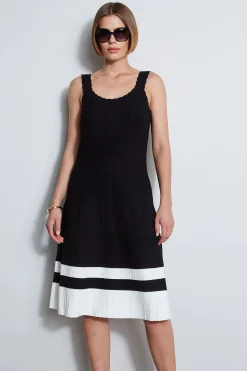 Elie Tahari Dresses & Jumpsuits|Sleeveless Dresses-Scallop Knit Dress Noir/SkyWhite