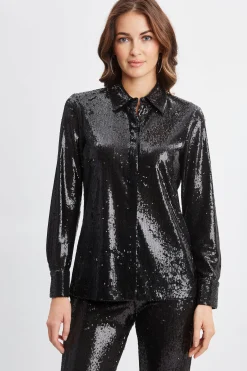 Elie Tahari Tops & Sweaters-Sequin Button Down Shirt BLACK