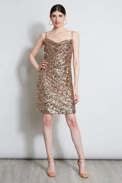 Elie Tahari Dresses & Jumpsuits|Sleeveless Dresses-Sequin Cowl Dress ROSEGOLD