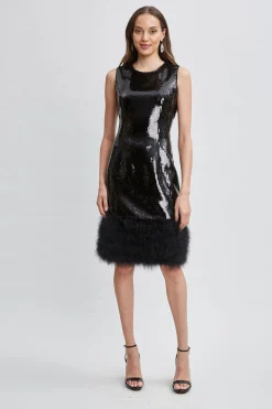 Elie Tahari Dresses & Jumpsuits-Sequin Feather Hem Dress NOIRSEQUIN