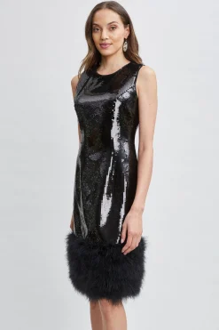 Elie Tahari Dresses & Jumpsuits-Sequin Feather Hem Dress NOIRSEQUIN