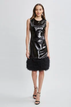 Elie Tahari Dresses & Jumpsuits-Sequin Feather Hem Dress NOIRSEQUIN