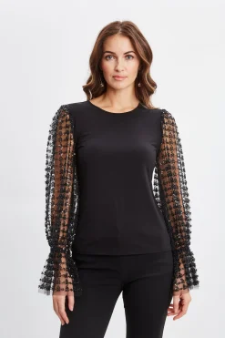 Elie Tahari Tops & Sweaters-Sequin Sleeve Knit Noir