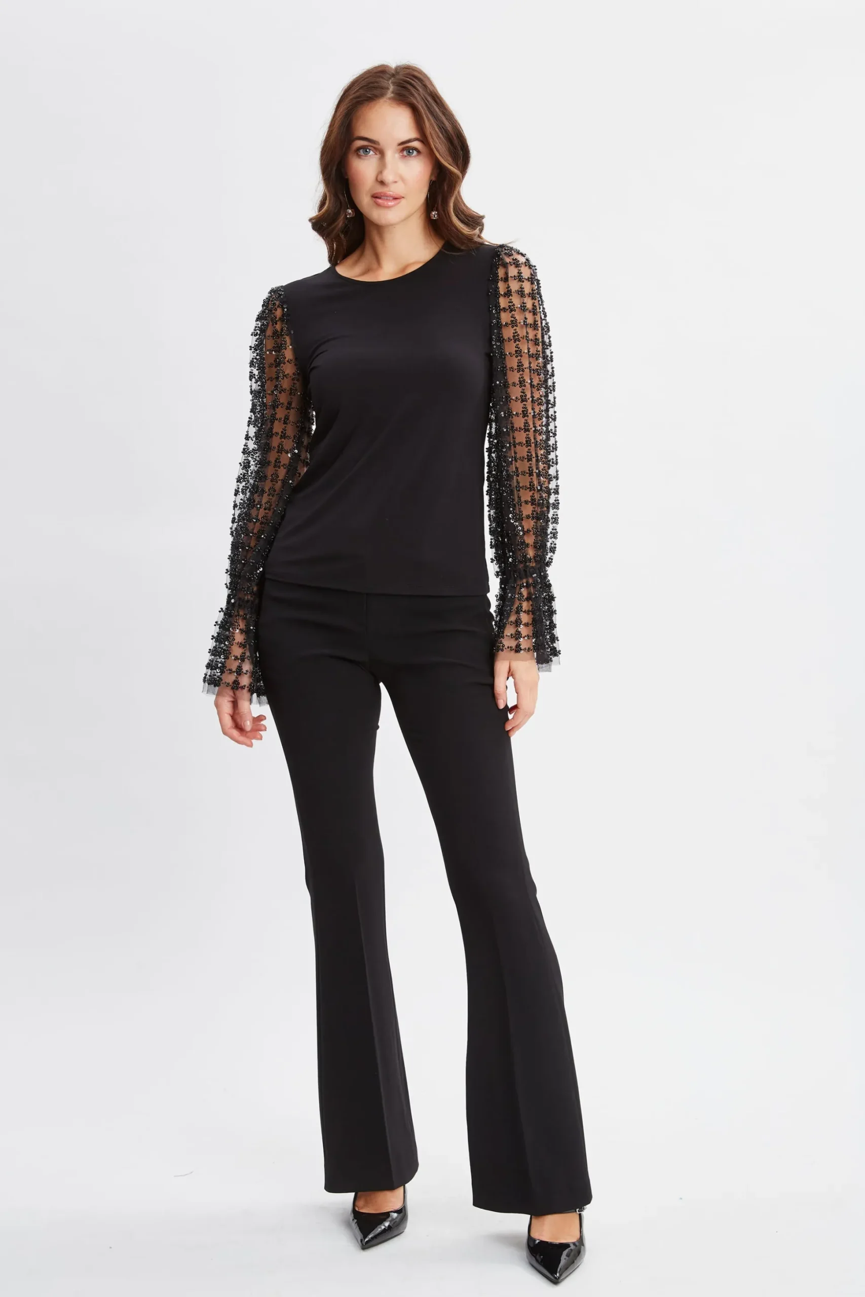 Elie Tahari Tops & Sweaters-Sequin Sleeve Knit Noir