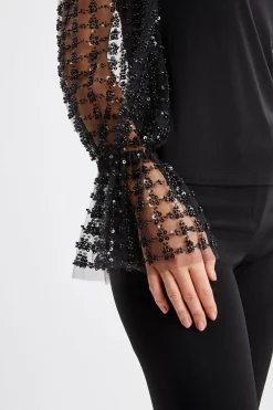 Elie Tahari Tops & Sweaters-Sequin Sleeve Knit Noir