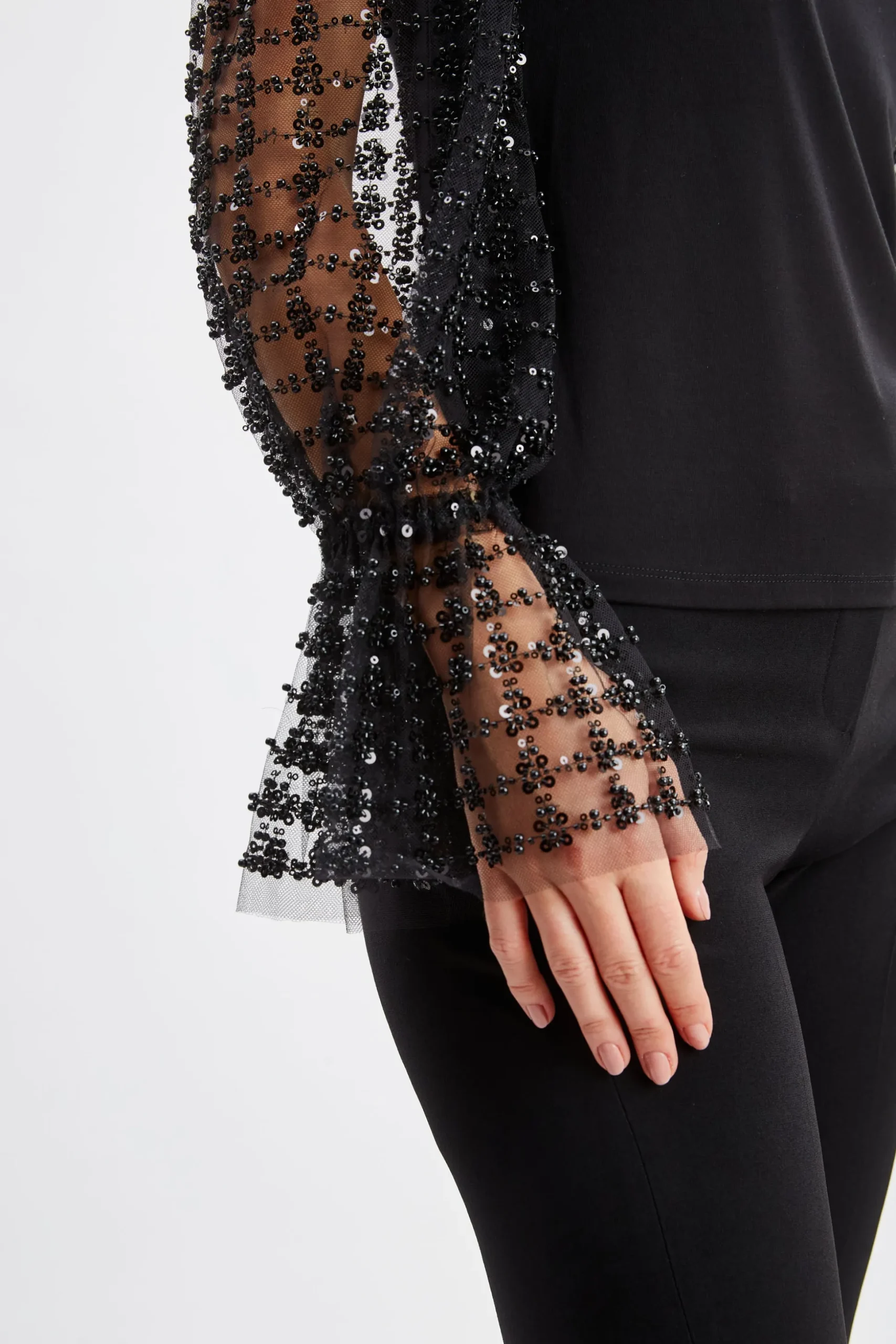 Elie Tahari Tops & Sweaters-Sequin Sleeve Knit Noir