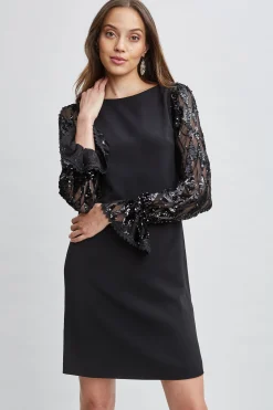 Elie Tahari Dresses & Jumpsuits-Sequin Sleeve Shift Dress BLACK