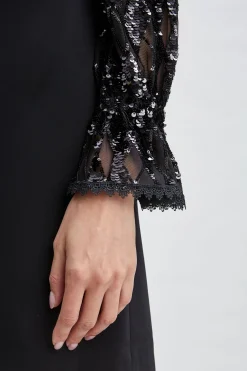 Elie Tahari Dresses & Jumpsuits-Sequin Sleeve Shift Dress BLACK