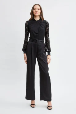 Elie Tahari Tops & Sweaters-Sequin Sleeve Twist Neck Knit BLACK