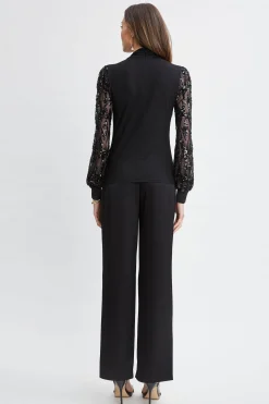 Elie Tahari Tops & Sweaters-Sequin Sleeve Twist Neck Knit BLACK