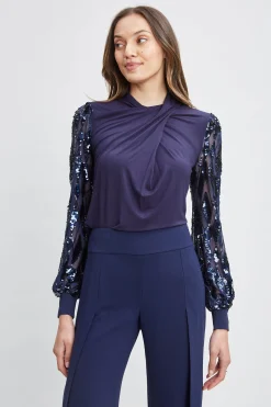 Elie Tahari Tops & Sweaters-Sequin Sleeve Twist Neck Knit STARGAZER