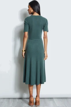 Elie Tahari Short Sleeve Dresses|Midi Dresses-Short Sleeve Cashmere Belted Dress JUNIPER