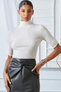 Elie Tahari Tops & Sweaters-Short Sleeve Cashmere Wool Sweater SNOW