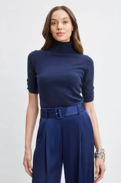 Elie Tahari Tops & Sweaters-Short Sleeve Cashmere Wool Sweater MIDNIGHT