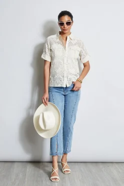 Elie Tahari Tops & Sweaters-Short Sleeve Lace Utility Shirt SAND