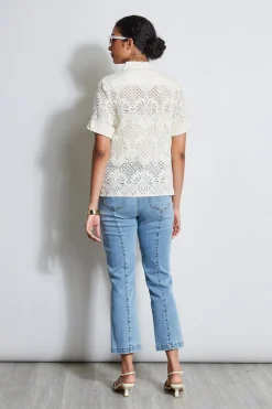 Elie Tahari Tops & Sweaters-Short Sleeve Lace Utility Shirt SAND