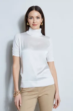 Elie Tahari Tops & Sweaters-Short Sleeve Satin Front Sweater FRESHPEARL