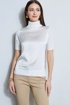 Elie Tahari Tops & Sweaters-Short Sleeve Satin Front Sweater FRESHPEARL