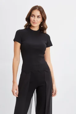 Elie Tahari Tops & Sweaters-Short Sleeve Scallop Sweater BLACK