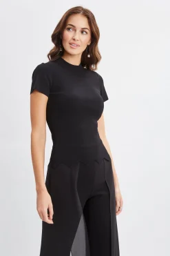 Elie Tahari Tops & Sweaters-Short Sleeve Scallop Sweater BLACK