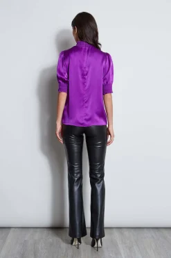 Elie Tahari Tops & Sweaters|Suiting-Short Sleeve Silk Satin Smocked Shirt BERRY