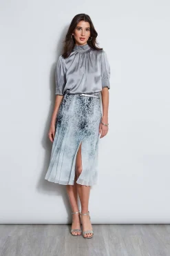 Elie Tahari Tops & Sweaters-Short Sleeve Silk Satin Smocked Shirt COMET
