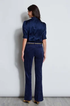 Elie Tahari Tops & Sweaters|Suiting-Short Sleeve Silk Satin Smocked Shirt GALAXYNAVY