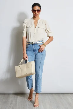 Elie Tahari Tops & Sweaters-Short Sleeve Silk Utility Shirt DRIFTWOOD