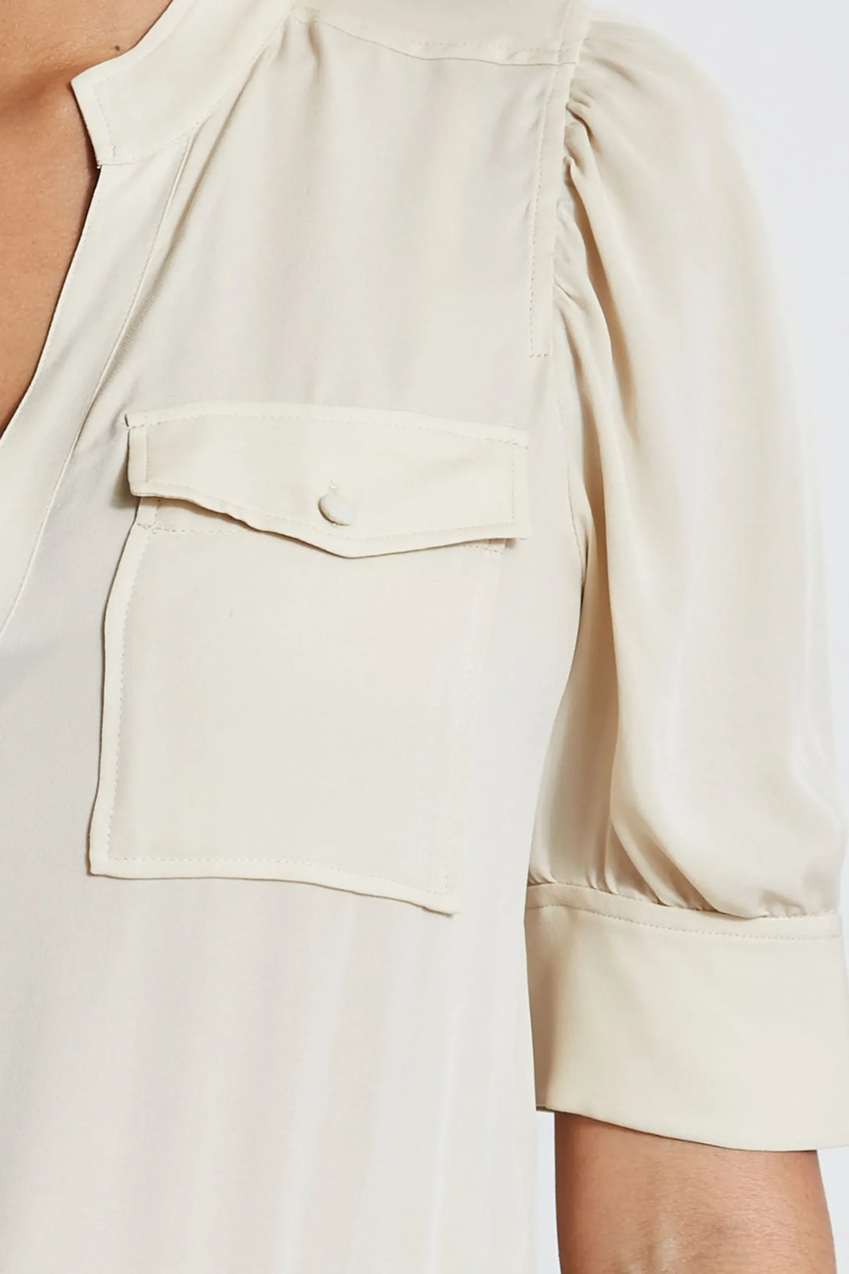 Elie Tahari Tops & Sweaters-Short Sleeve Silk Utility Shirt DRIFTWOOD