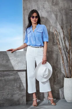 Elie Tahari Tops & Sweaters-Short Sleeve Silk Utility Shirt HORIZONBLUE