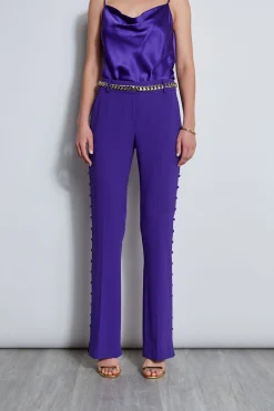 Elie Tahari Bottoms|Suiting-Side Button Crepe Pant GRAPE