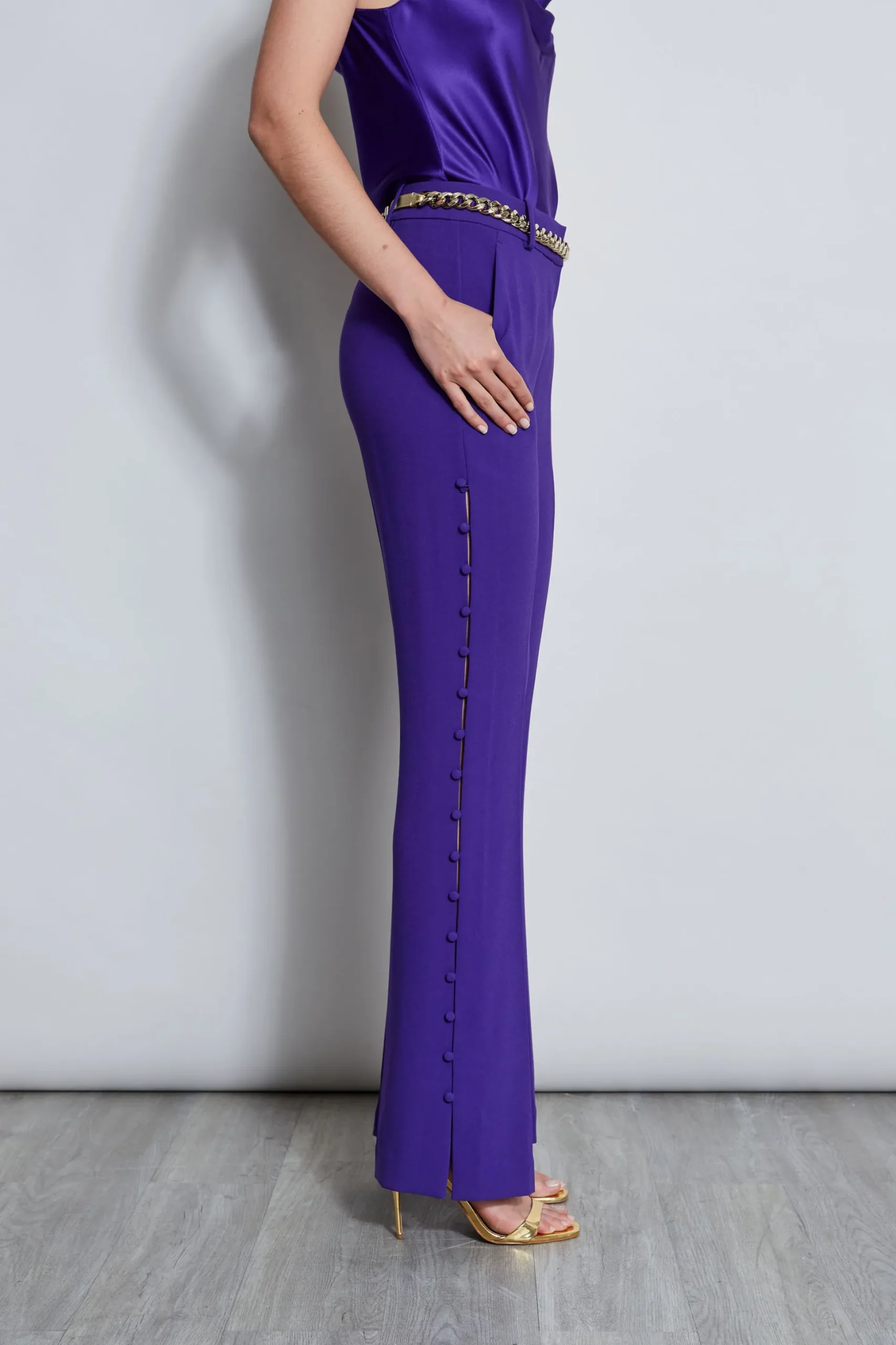 Elie Tahari Bottoms|Suiting-Side Button Crepe Pant GRAPE