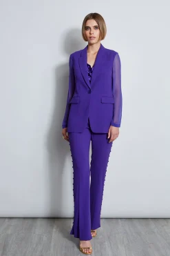 Elie Tahari Bottoms|Suiting-Side Button Crepe Pant GRAPE