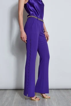 Elie Tahari Bottoms|Suiting-Side Button Crepe Pant GRAPE