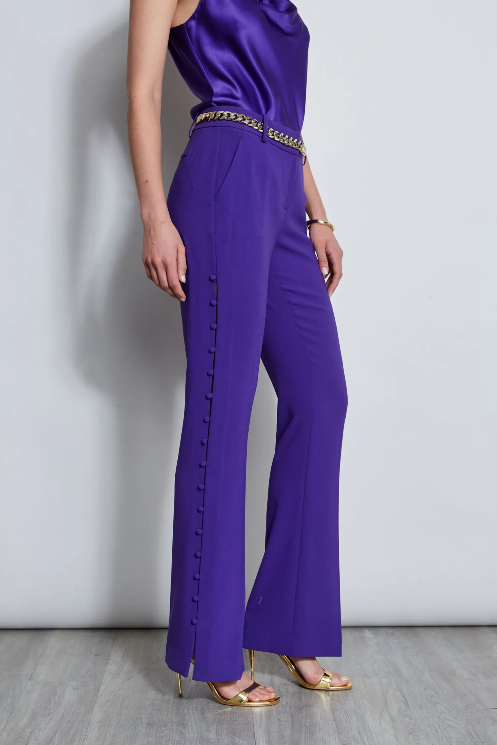 Elie Tahari Bottoms|Suiting-Side Button Crepe Pant GRAPE