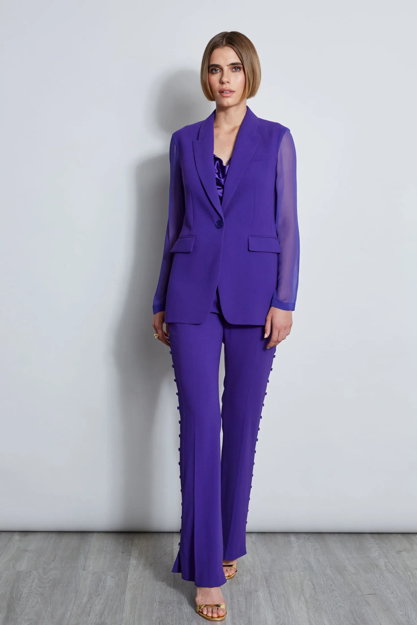 Elie Tahari Bottoms|Suiting-Side Button Crepe Pant GRAPE
